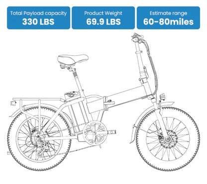 Foldable E-bike Up to 100Mile - 35mph