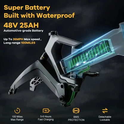Foldable E-bike Up to 100Mile - 35mph